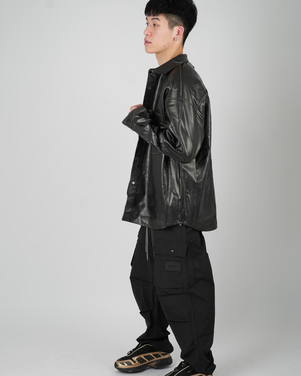 Black Faux Leather Overshirt Jacket