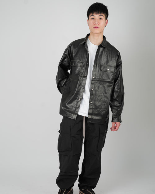 Black Faux Leather Overshirt Jacket