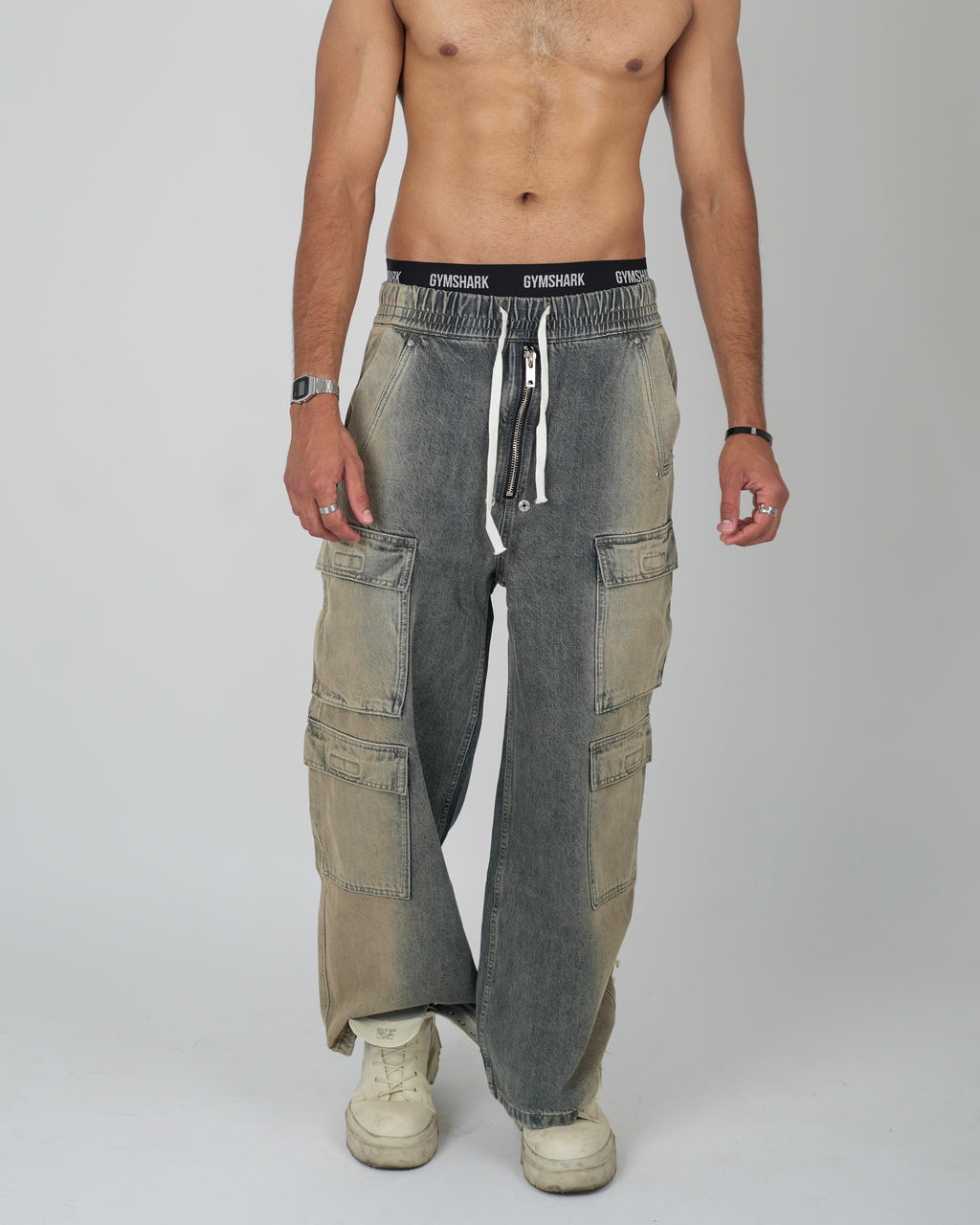 Washed Out Denim Cargo Pants
