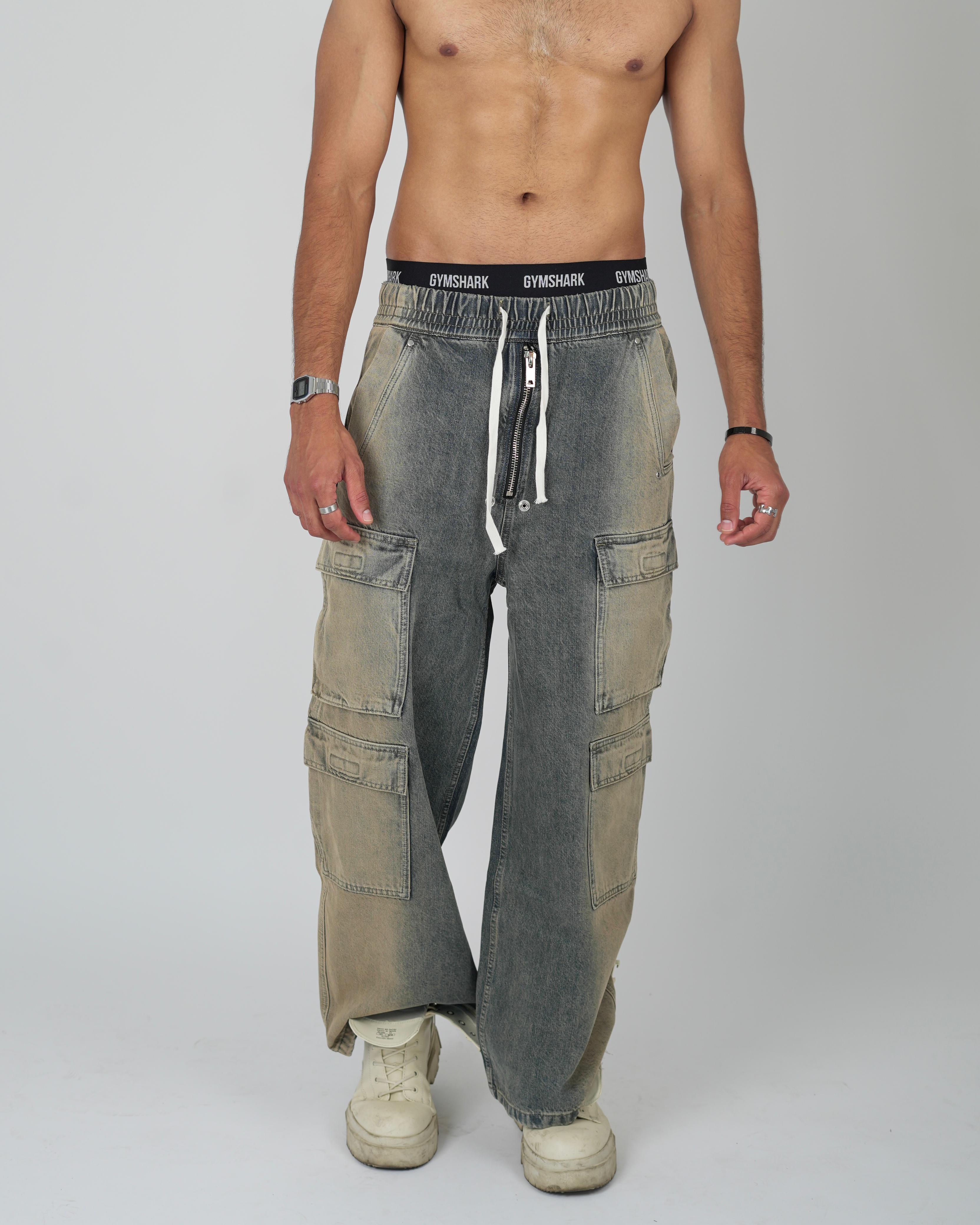 Washed Out Denim Cargo Pants