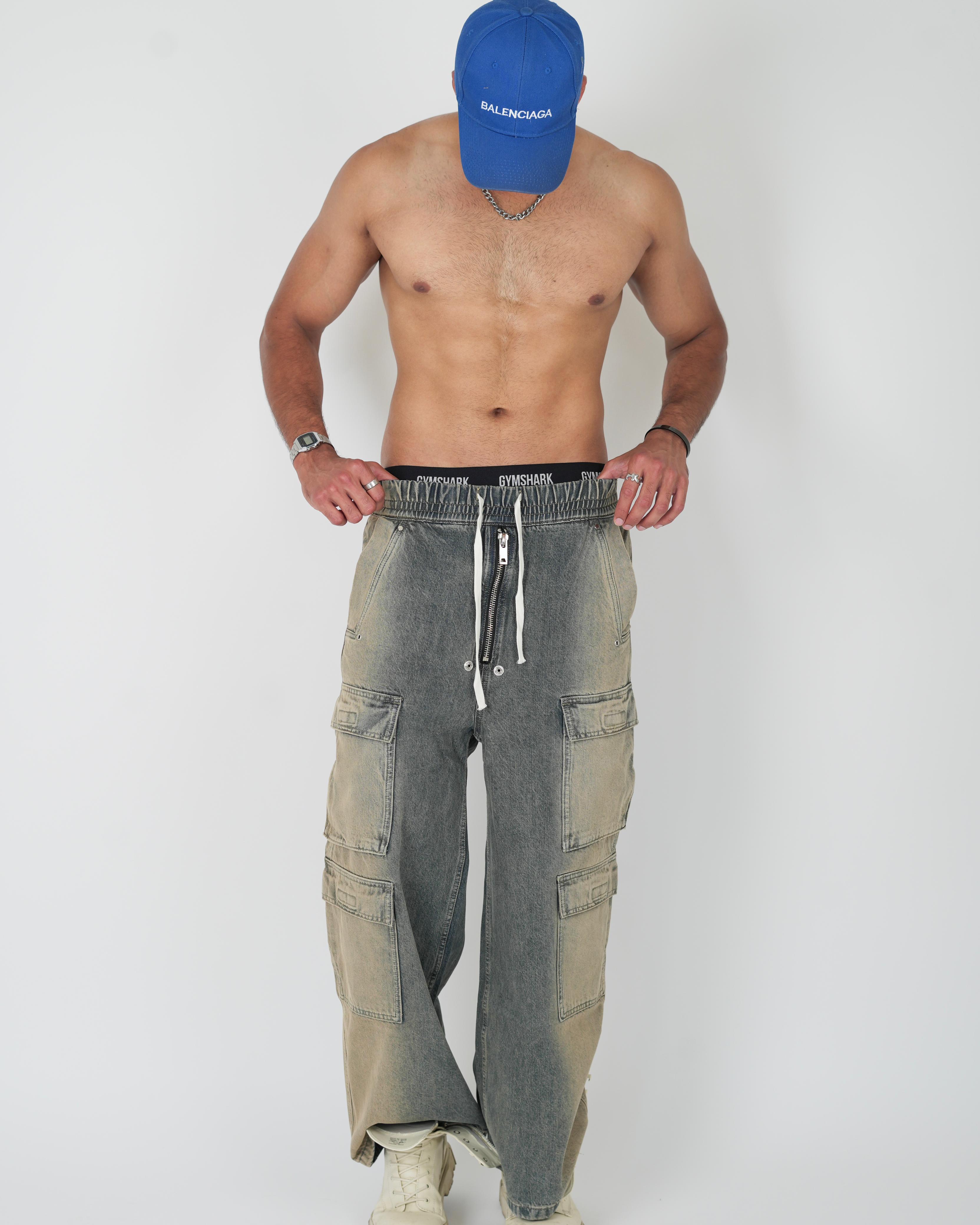 Washed Out Denim Cargo Pants