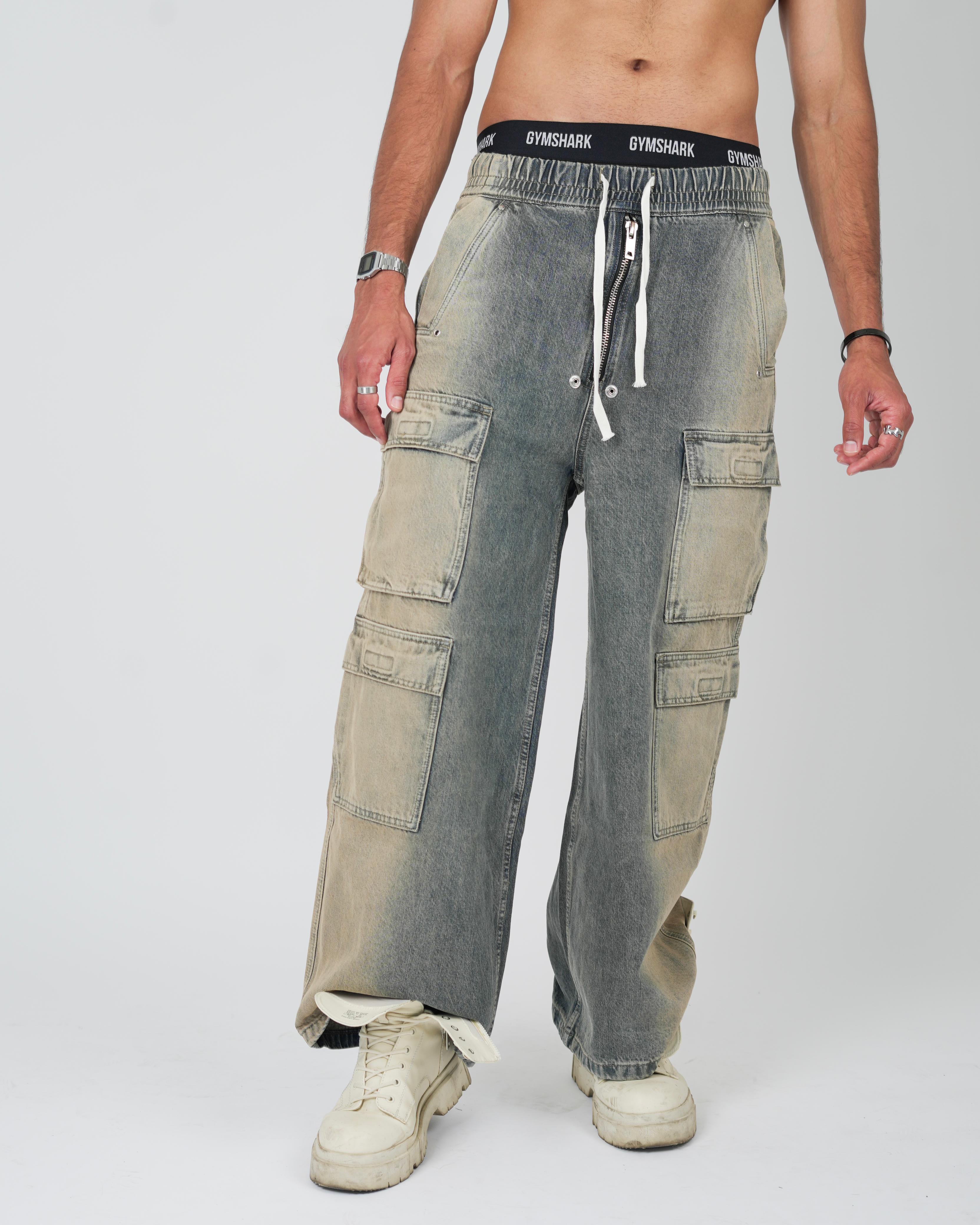 Washed Out Denim Cargo Pants