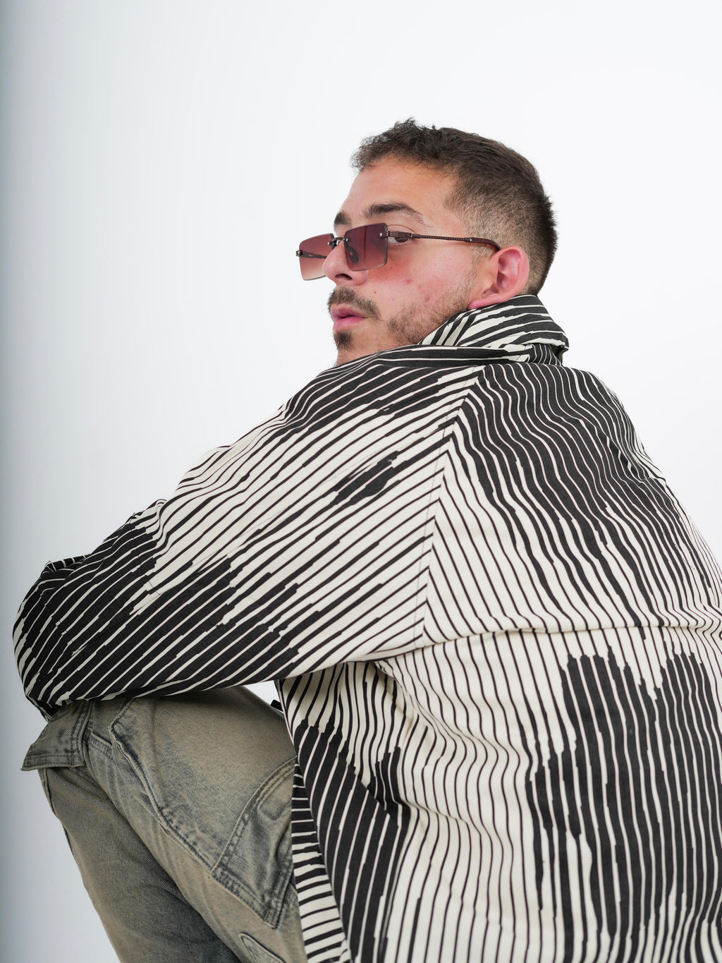 Monochrome Striped Overshirt Jacket