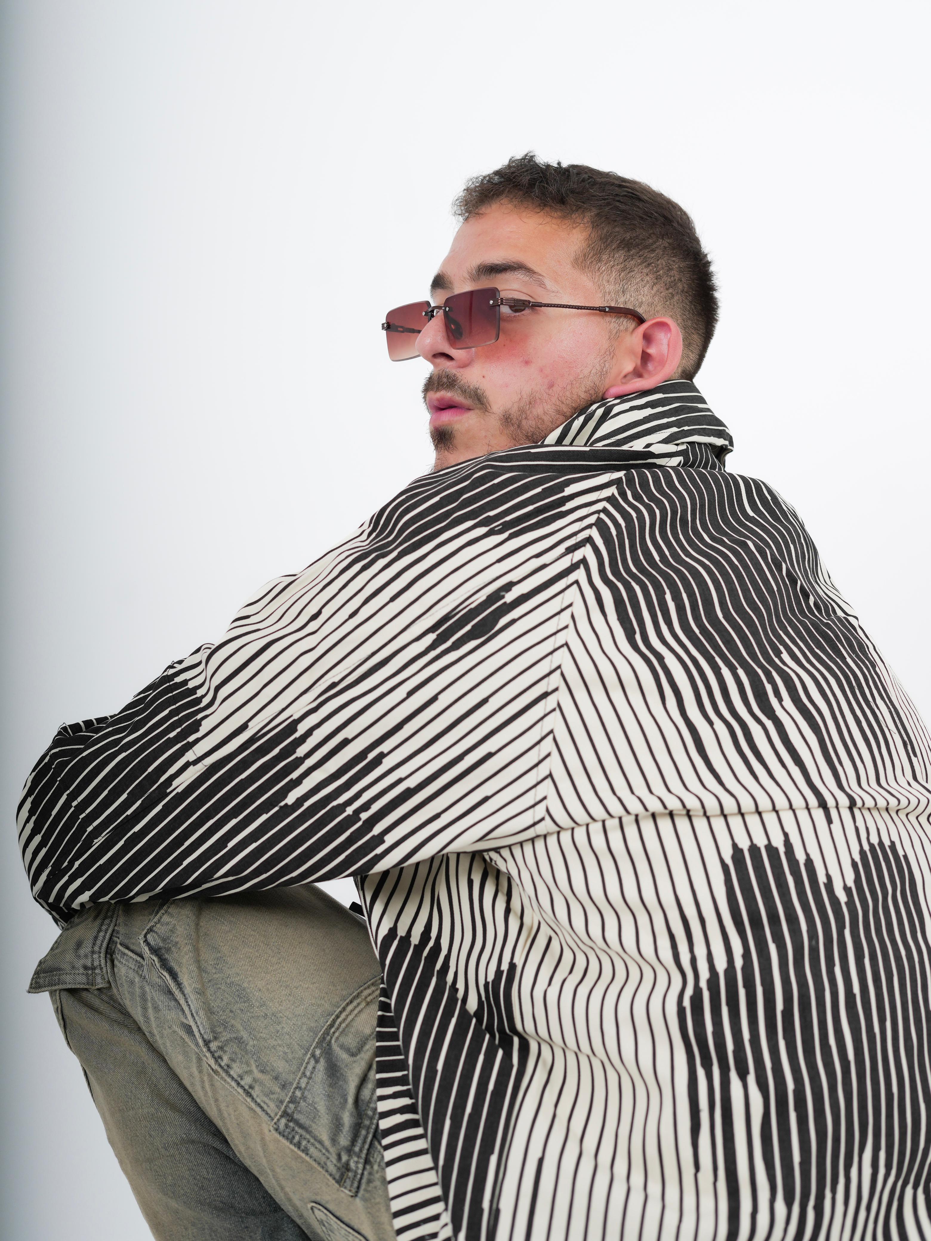 Monochrome Striped Overshirt Jacket