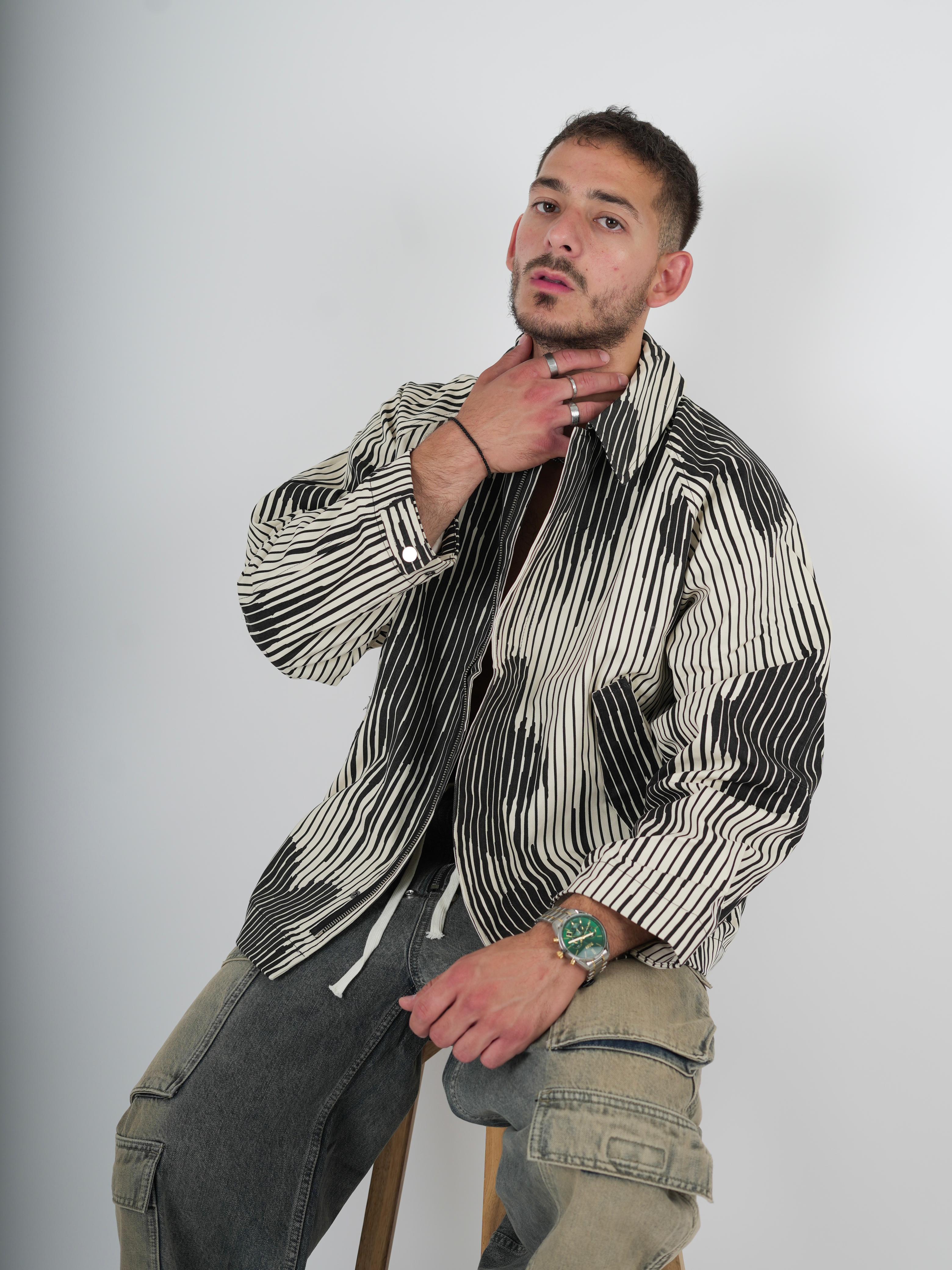 Monochrome Striped Overshirt Jacket