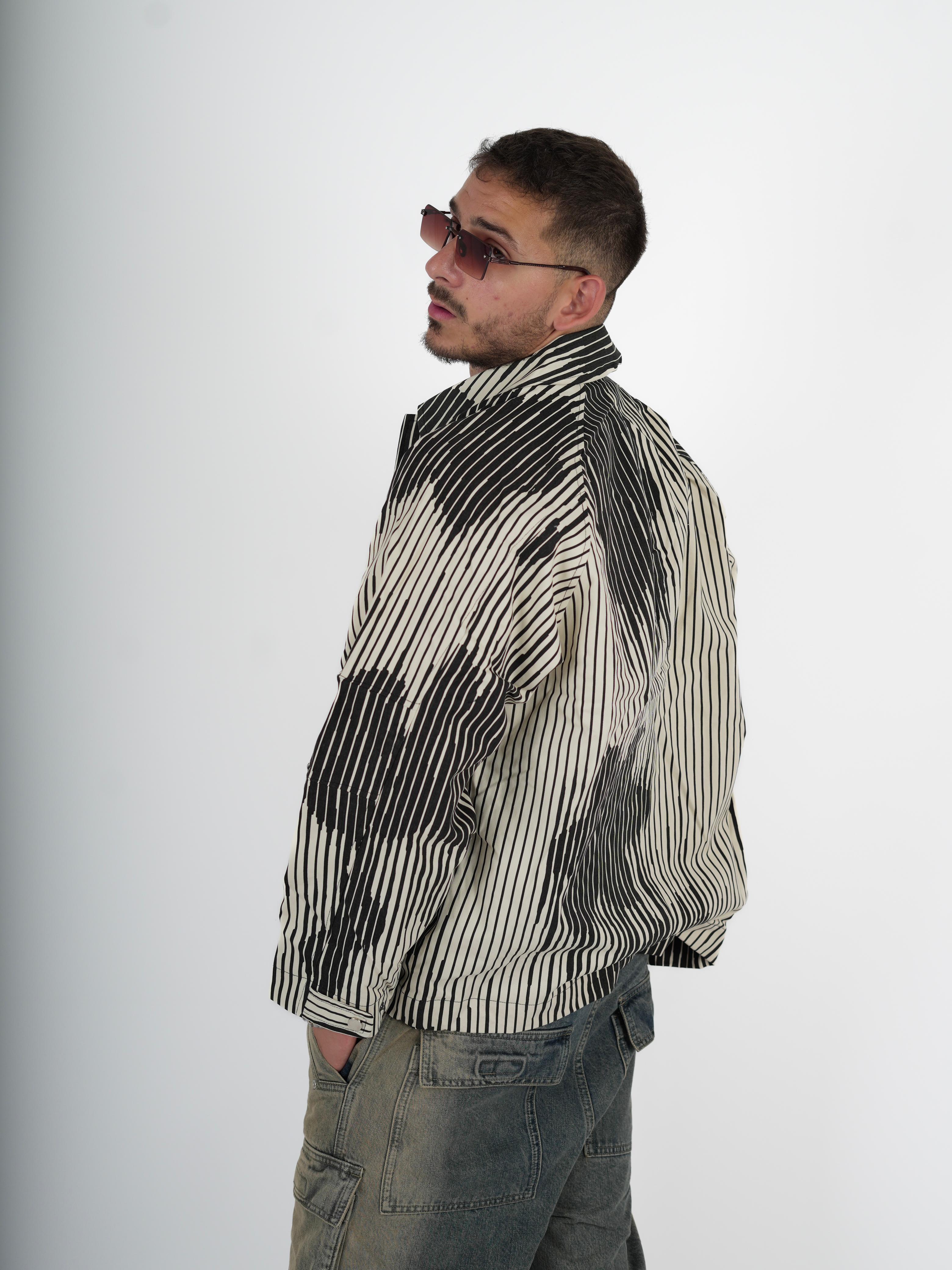 Monochrome Striped Overshirt Jacket