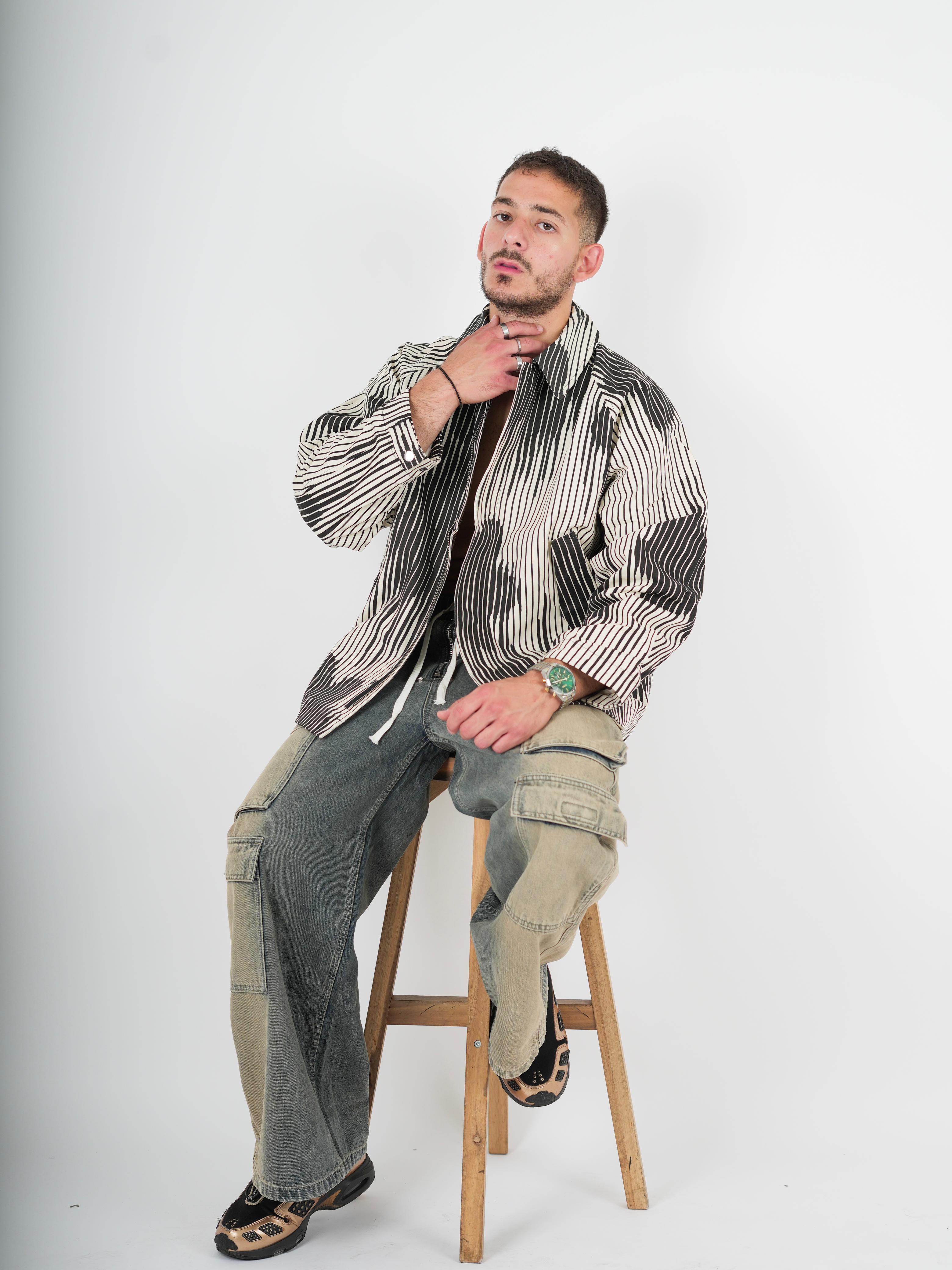 Monochrome Striped Overshirt Jacket