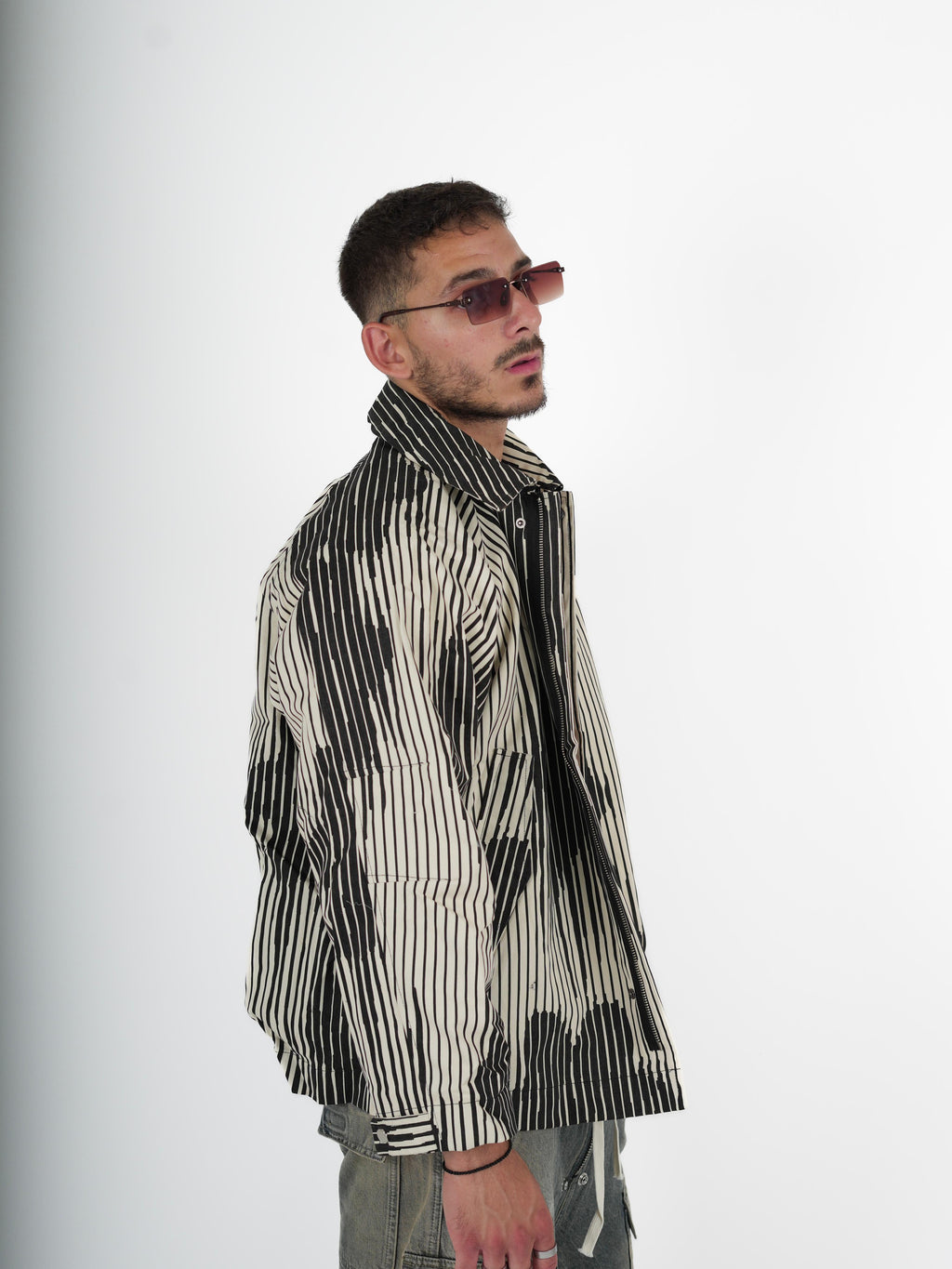 Monochrome Striped Overshirt Jacket