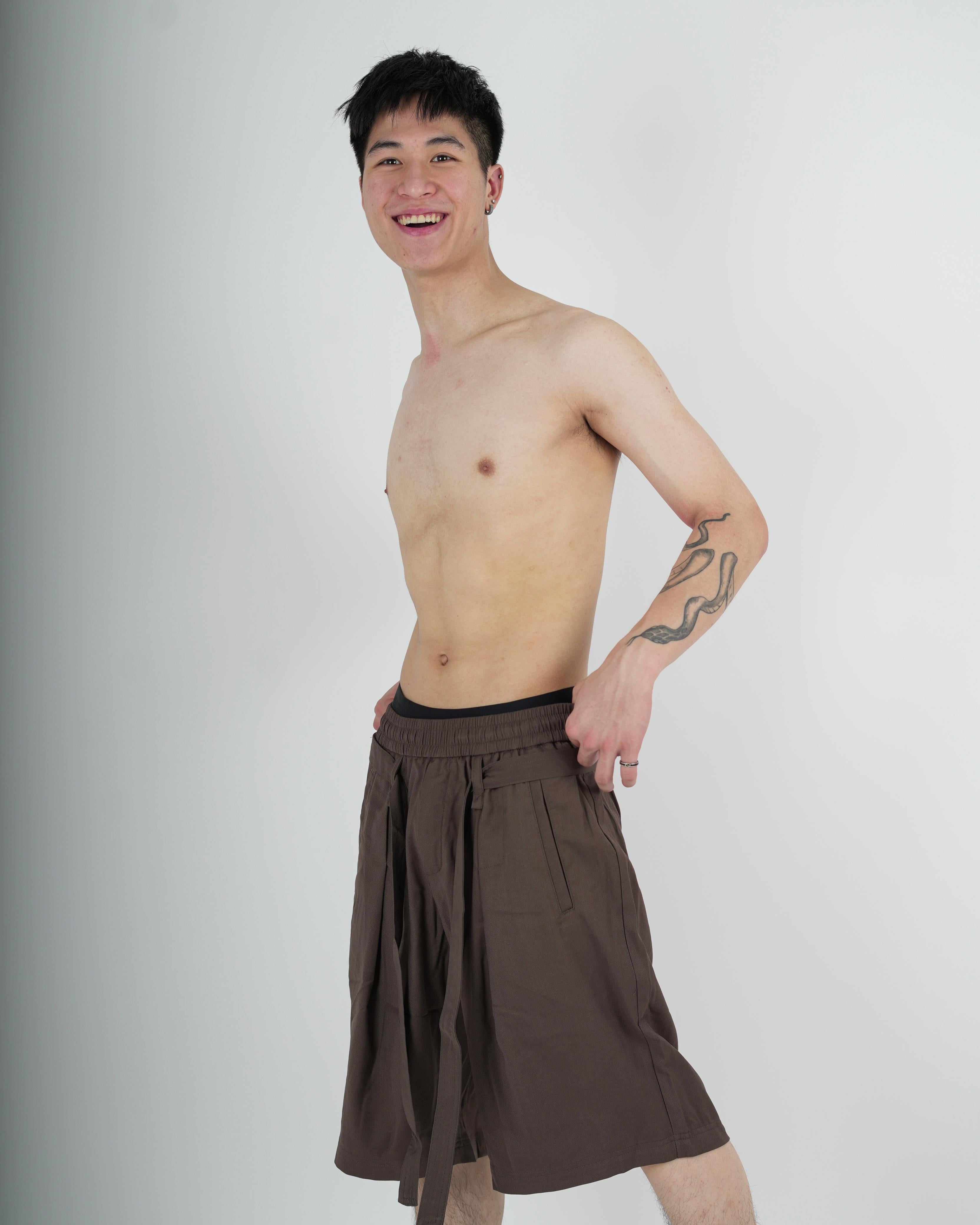 Relaxed Fit Brown Wrap Shorts